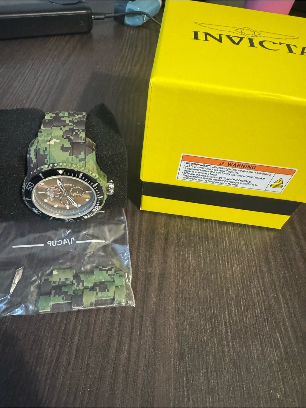 Invicta Men's Green Gld Face Camo Metal Strap Chronograph Watch Pro Diver Rare